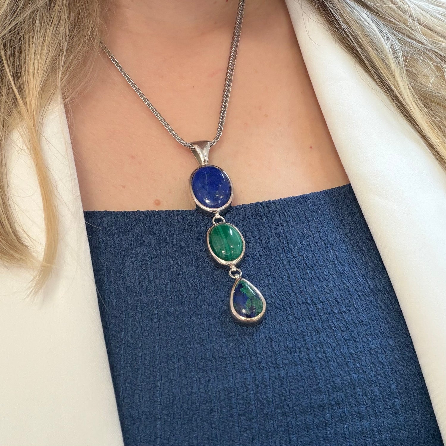Ciondolo Lapislazzuli, Malachite, Azzurrite - Argento 925