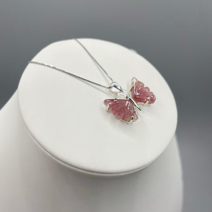 Ciondolo Farfalla Tormalina Rosa e Argento 925