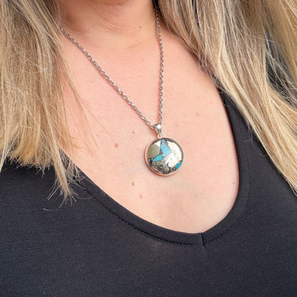 Ciondolo Turchese Naturale in Pirite | Argento 925 - Tondo