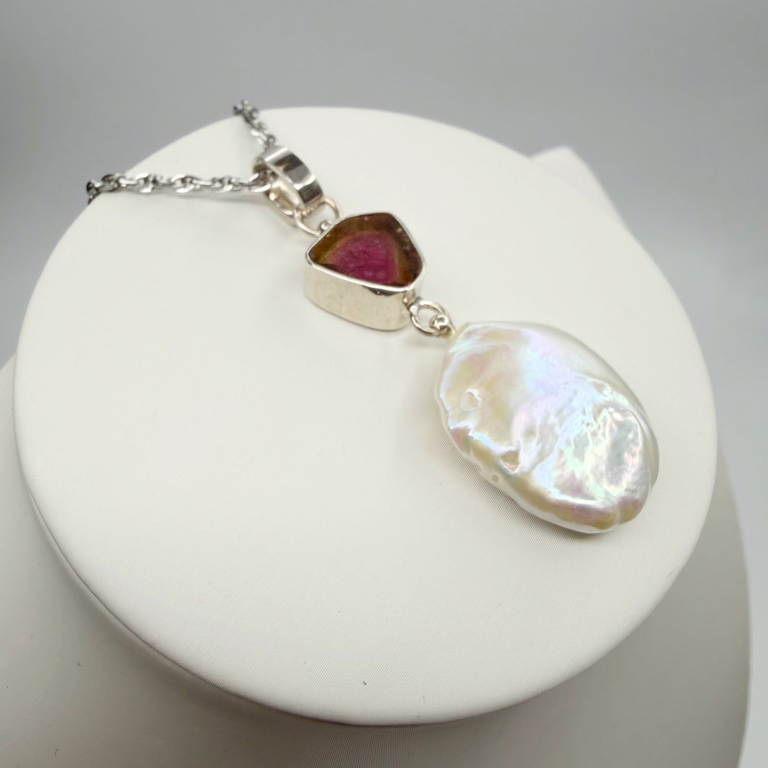 Ciondolo Tormalina Watermelon e Madreperla - Argento 925