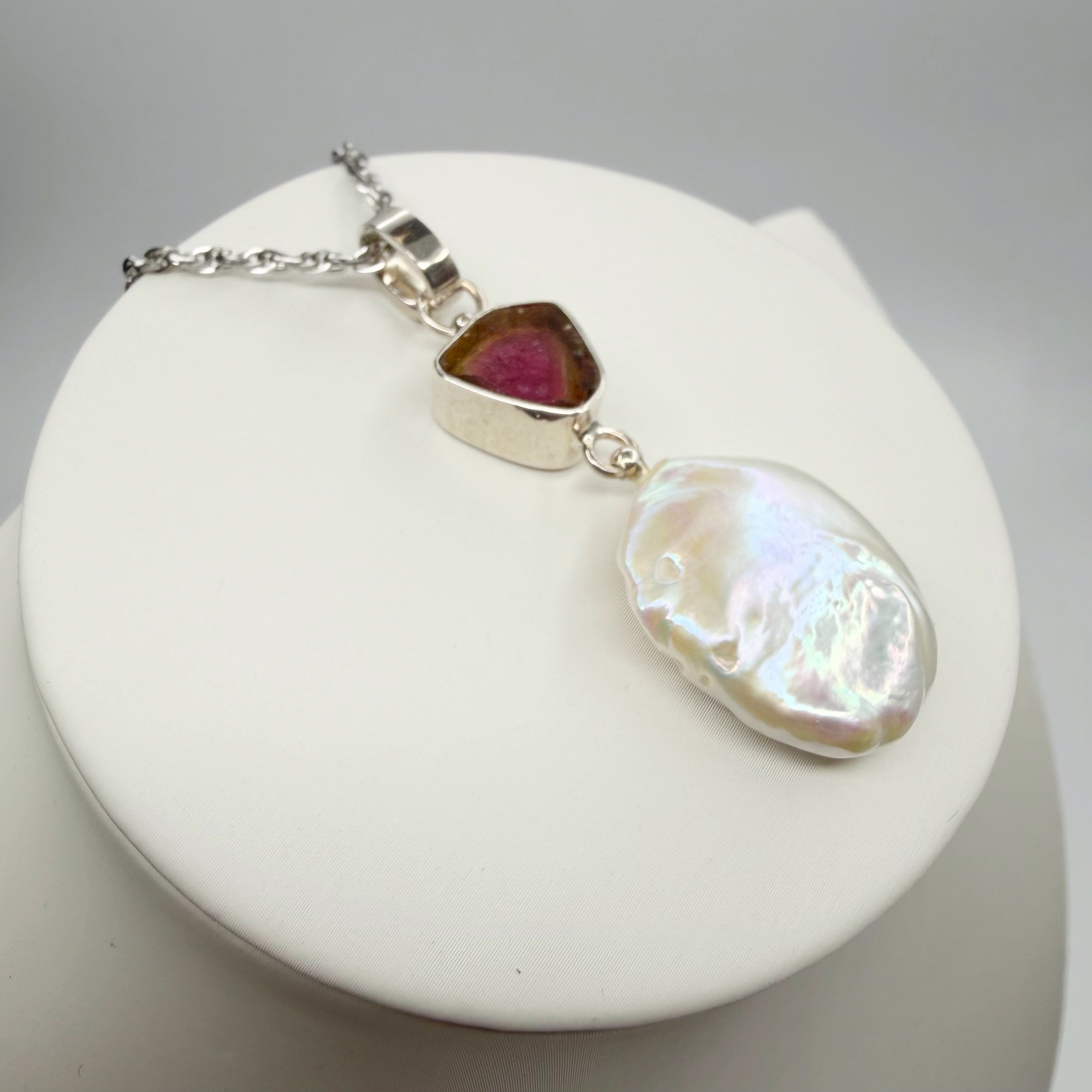 Ciondolo Tormalina Watermelon e Madreperla - Argento 925