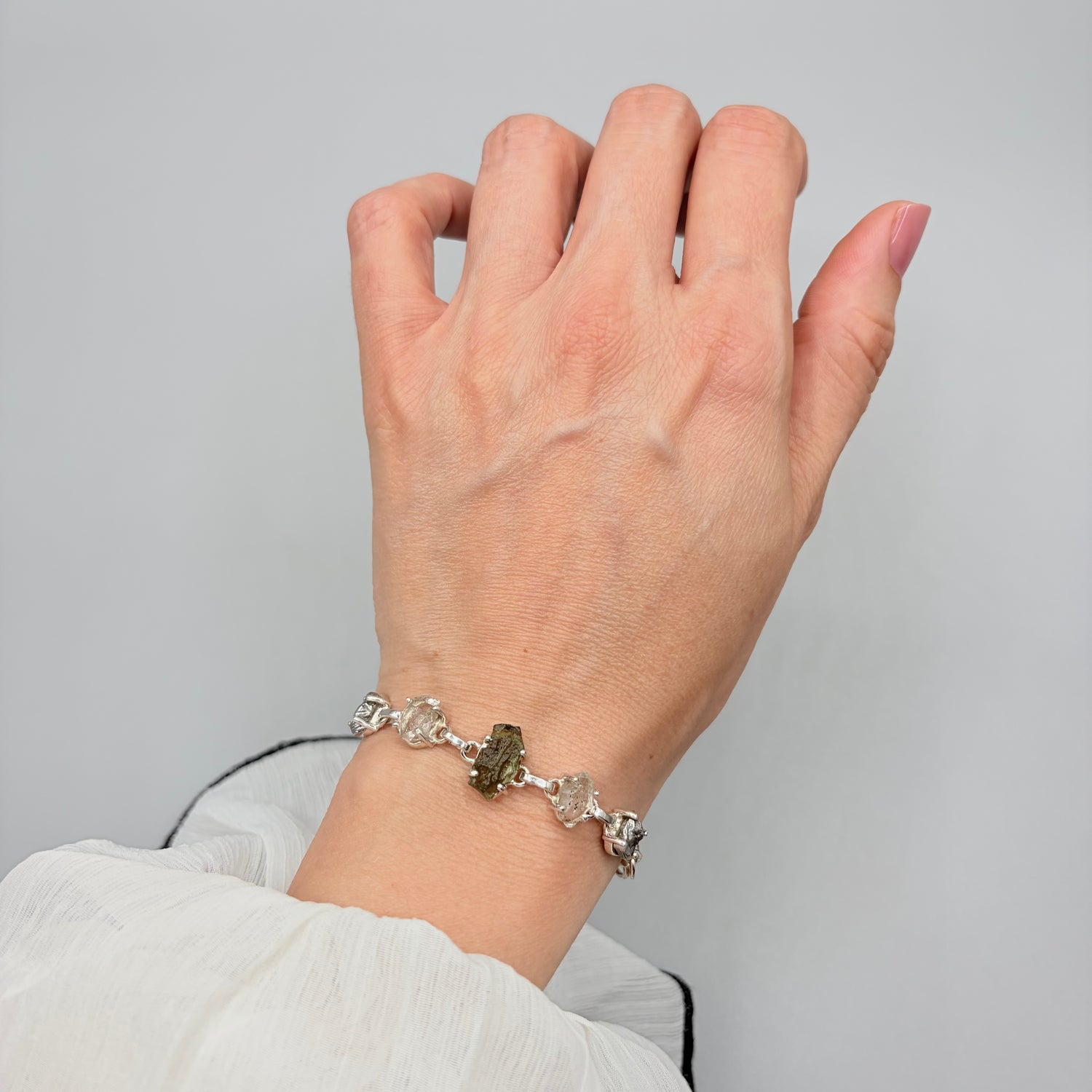 Bracciale Moldavite, Herkimer, Meteorite Campo del Cielo | Argento 925