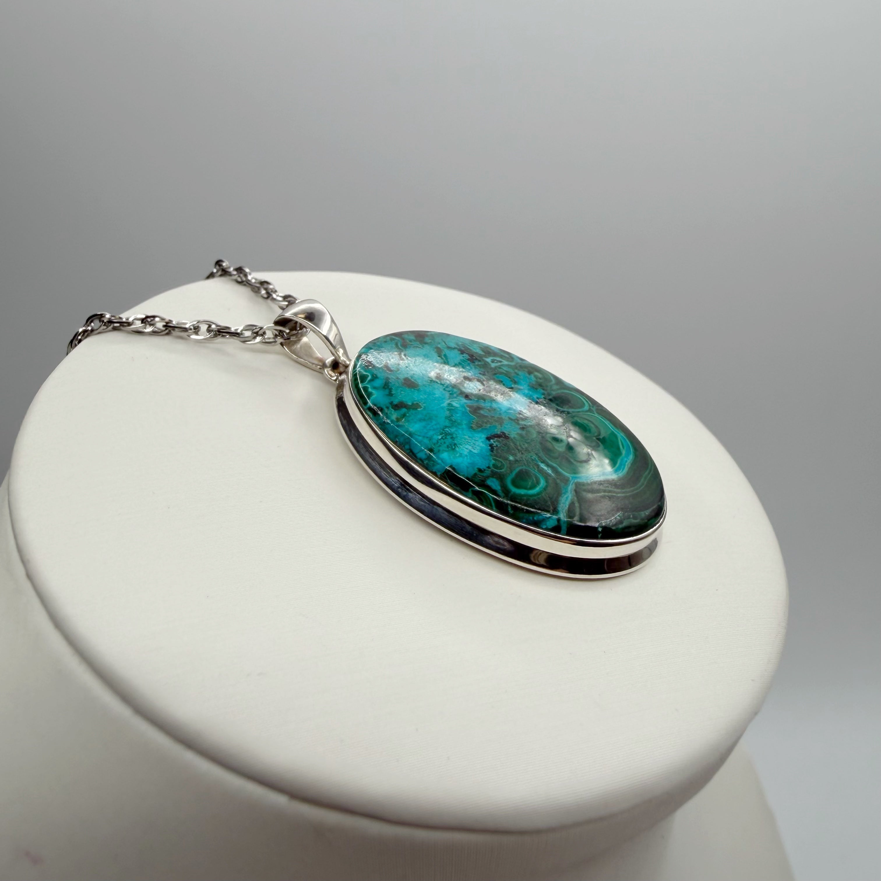 Ciondolo Malachite e Crisocolla Argento 925 - Ovale