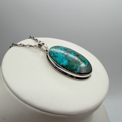 Ciondolo Malachite e Crisocolla Argento 925 - Ovale