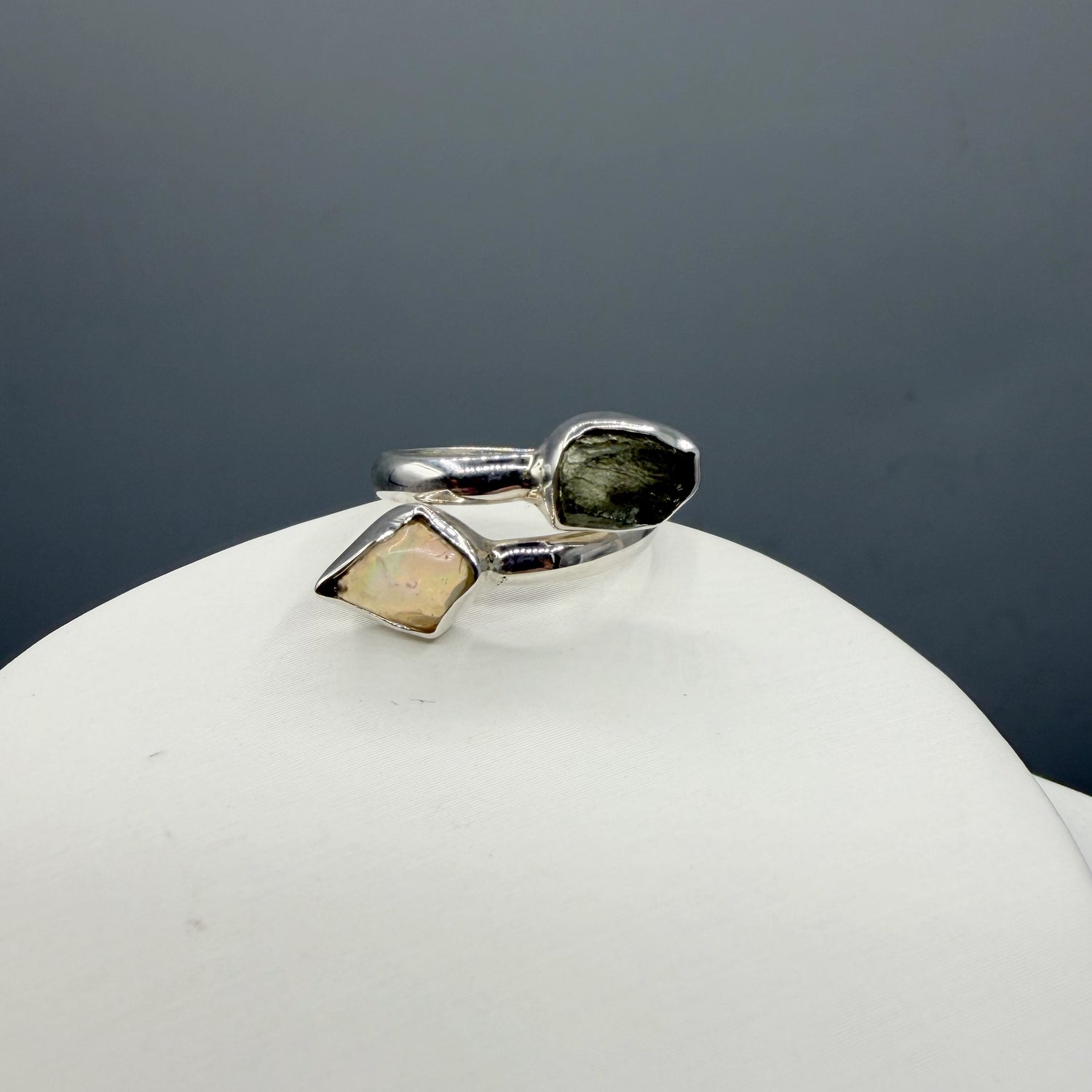Anello Moldavite e Opale - Argento 925