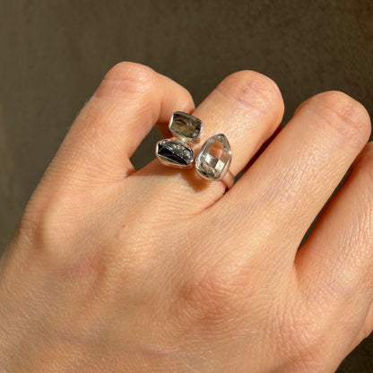 Anello Moldavite, Campo del Cielo e Diamante Herkimer | Argento 925