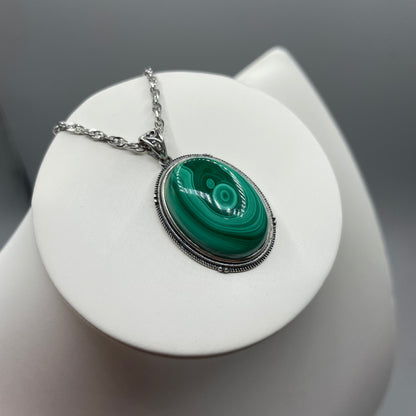 Ciondolo Malachite Ovale - Argento 925