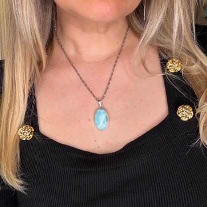 Ciondolo Larimar Argento 925 - Ovale
