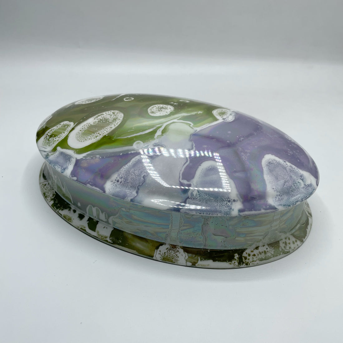 Portagioie Ovale, Porcellana dipinta a mano - Verde e Azzurro