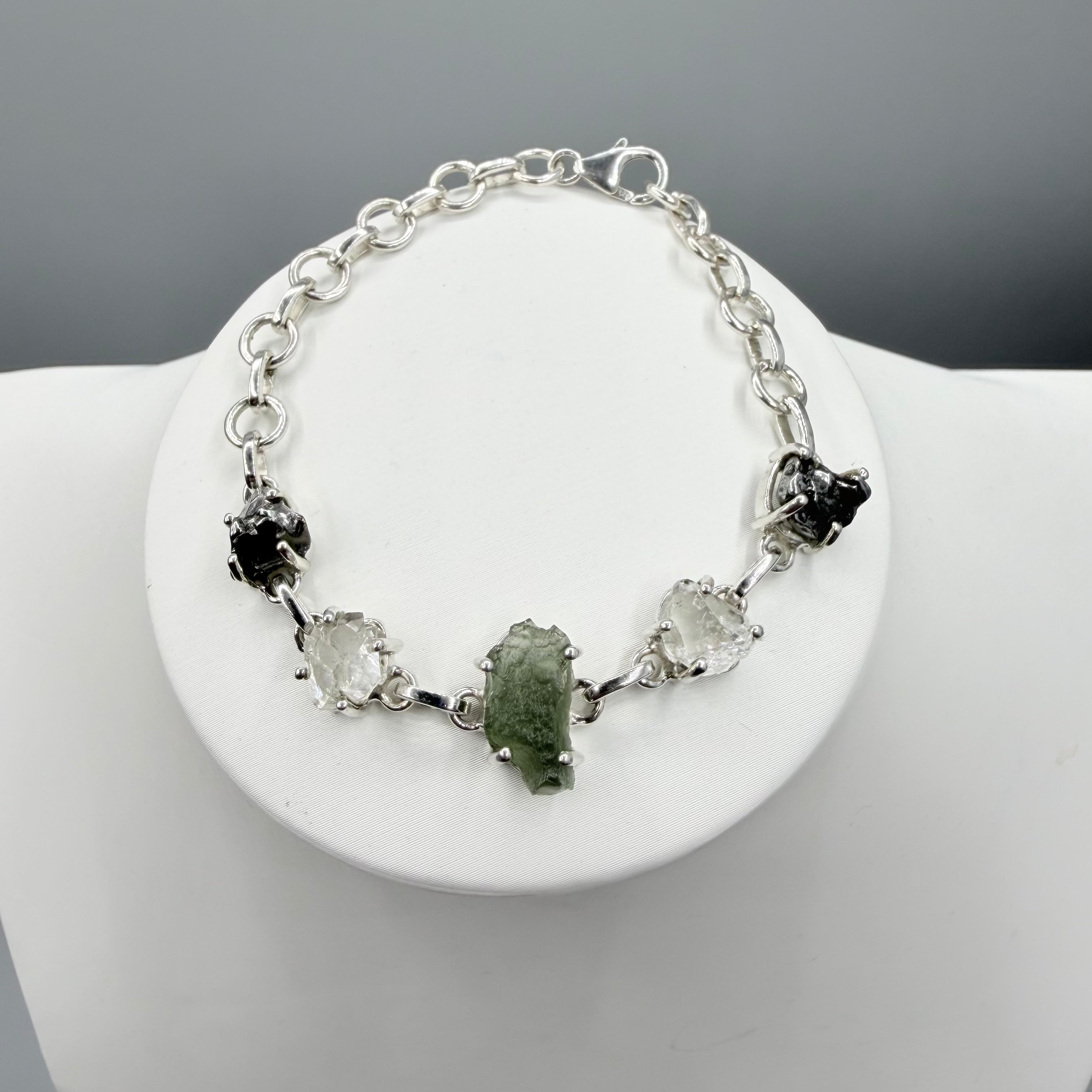 Bracciale  Moldavite, Herkimer, Meteorite Campo del Cielo | Argento 925