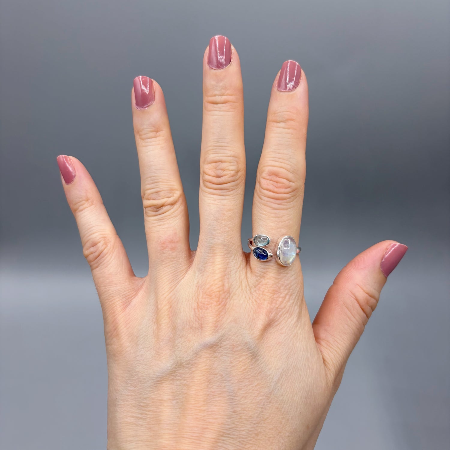 Anello Acquamarina, Cianite, Labradorite - Argento 925