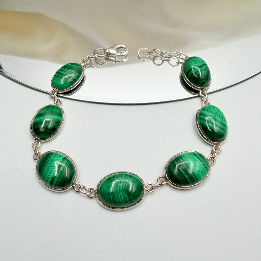 Bracciale Malachite e Argento 925 - Ovale