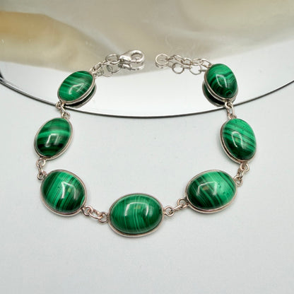 Bracciale Malachite e Argento 925 - Ovale