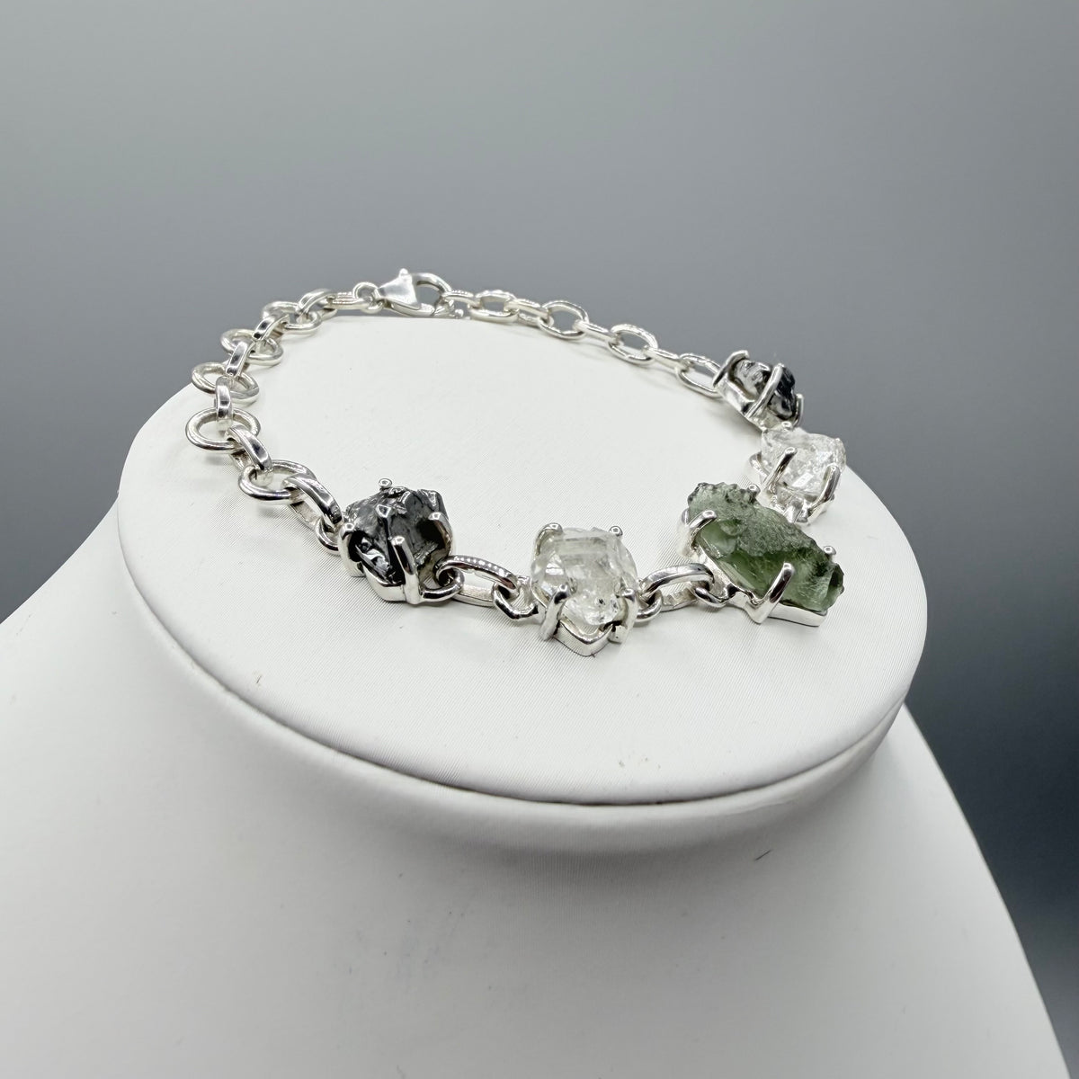 Bracciale  Moldavite, Herkimer, Meteorite Campo del Cielo | Argento 925