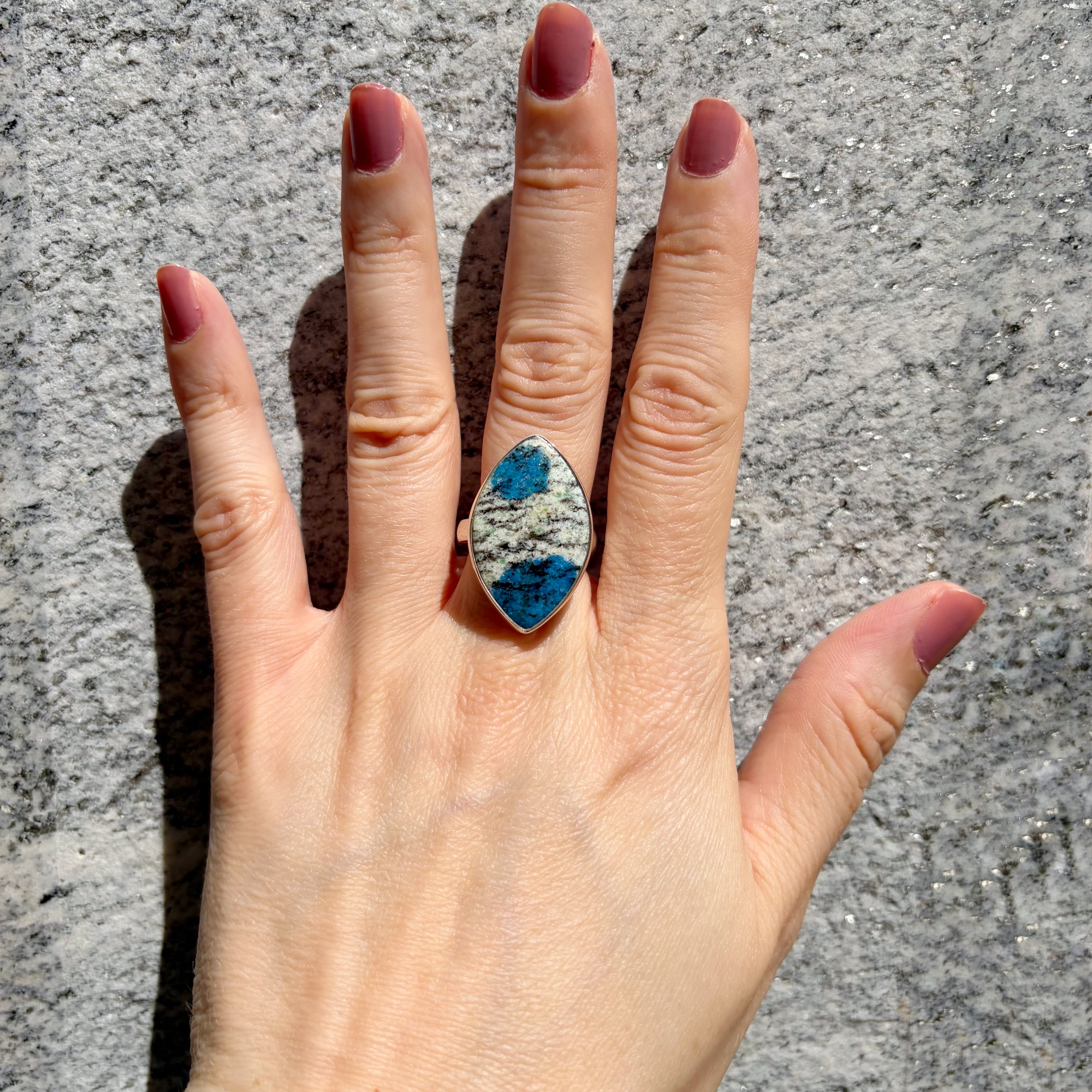 Anello Azzurrite in Granito (K2) e Argento 925