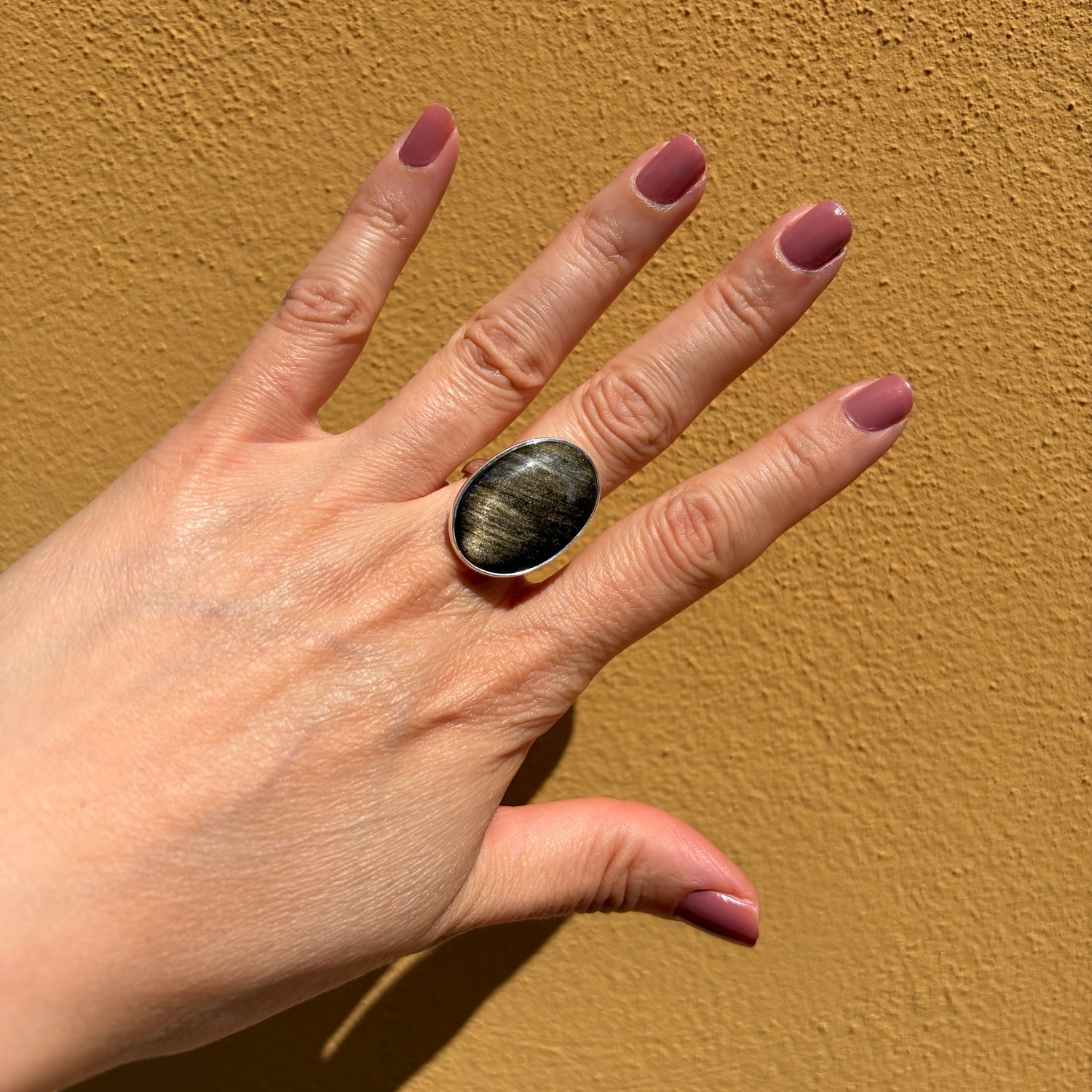 Anello Ossidiana Dorata Ovale - Argento 925