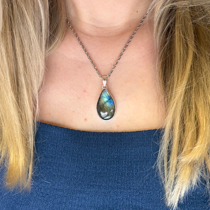 Ciondolo Labradorite Multifuoco - Argento 925 a Goccia