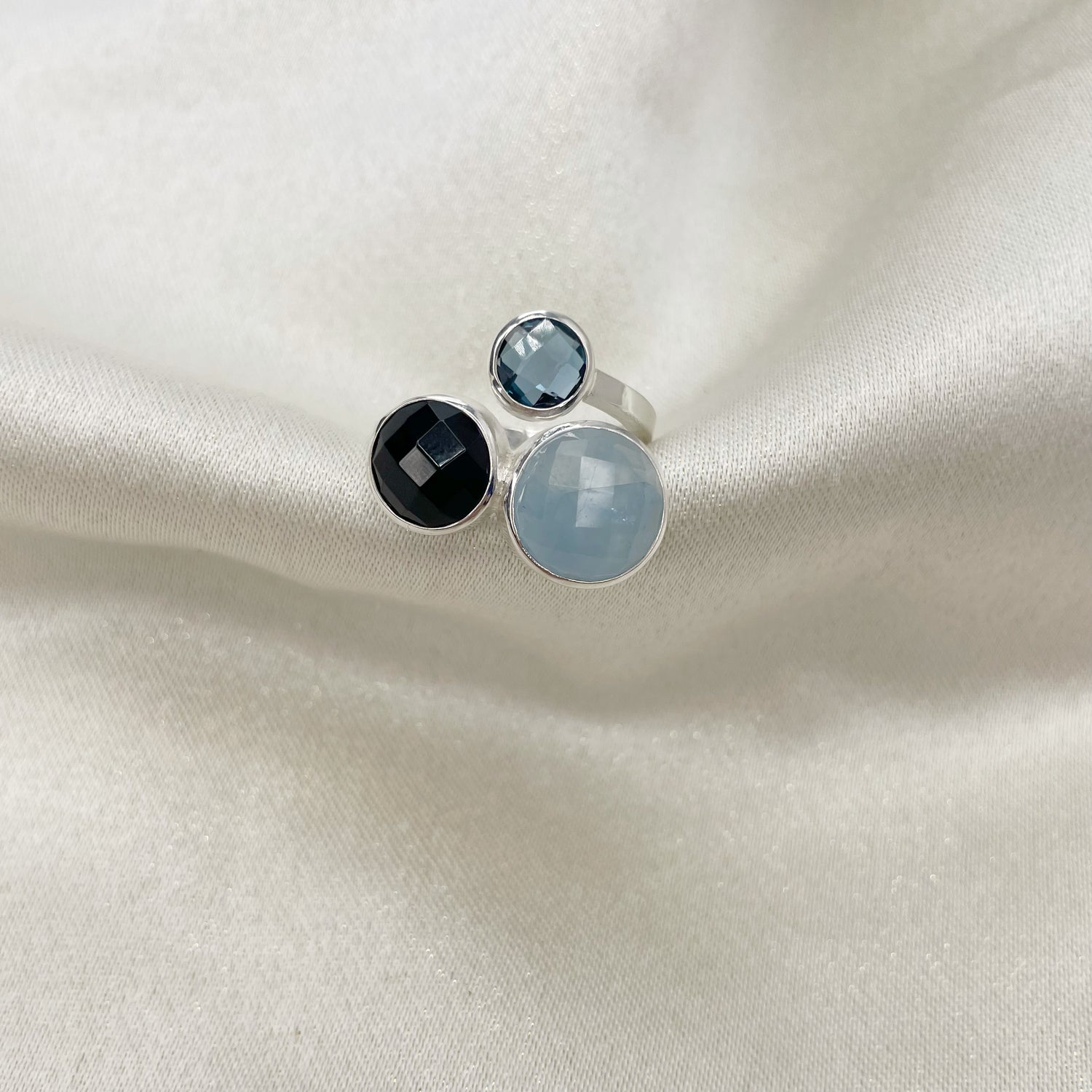 Anello Acquamarina, Onice, Topazio - Argento 925