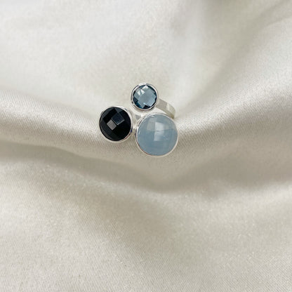 Anello Acquamarina, Onice, Topazio - Argento 925