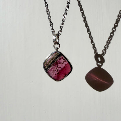 Ciondolo Tormalina Rosa Watermelon Rombo - Argento 925