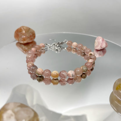 Bracciale Afrodite - Rodocrosite, Quarzo Fragola