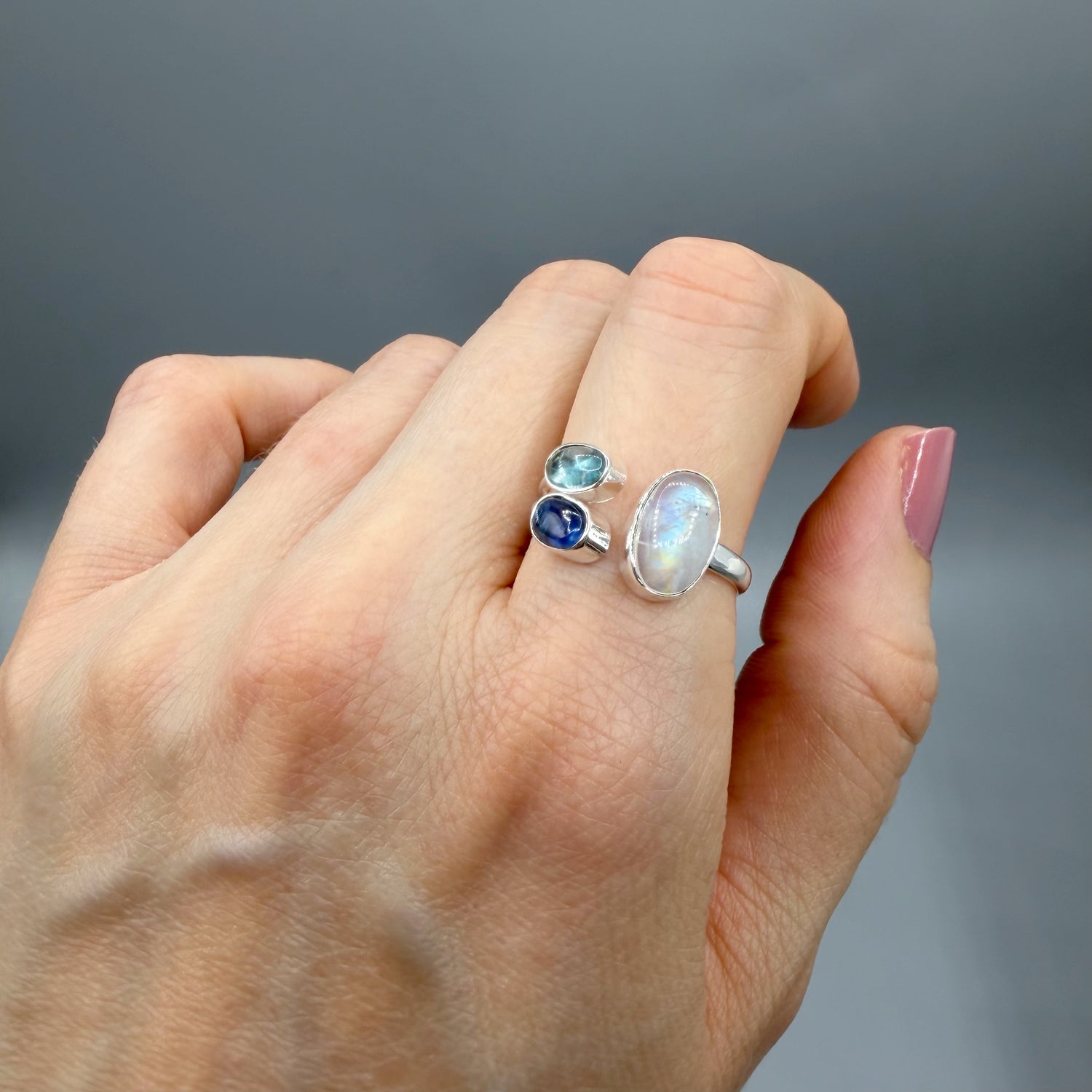 Anello Acquamarina, Cianite, Labradorite - Argento 925