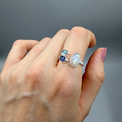 Anello Acquamarina, Cianite, Labradorite - Argento 925