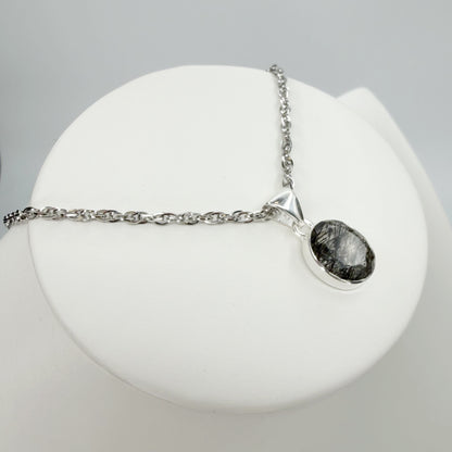 Ciondolo Quarzo Tormalinato Ovale - Argento 925