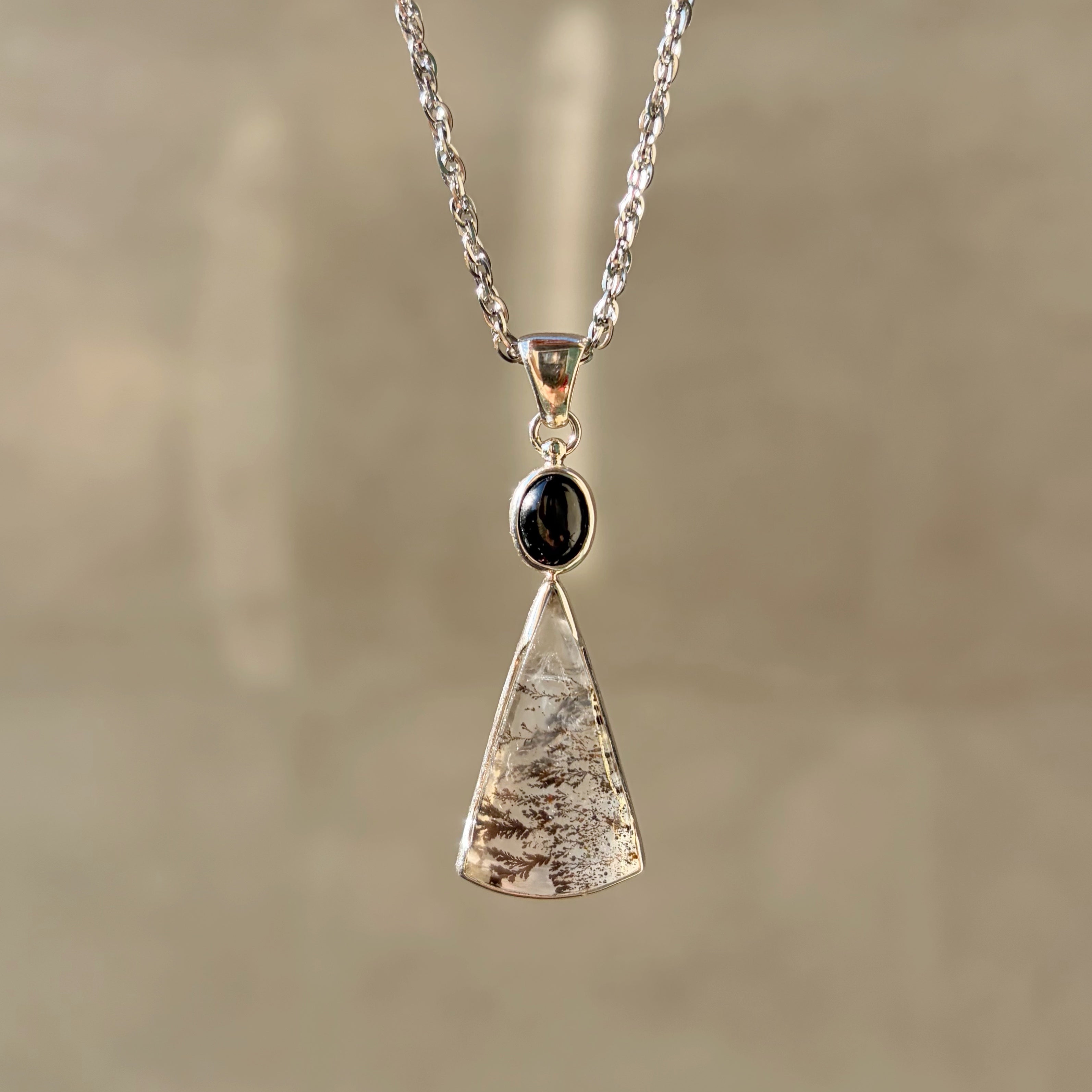 Ciondolo Diopsite e Quarzo Dendritico - Argento 925