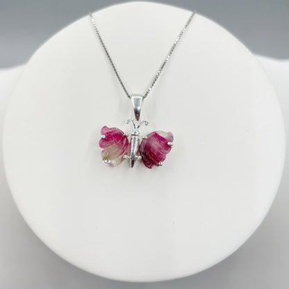 Ciondolo Farfalla Tormalina Rosa e Argento 925