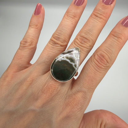 Anello Diaspro Oceano Argento 925 - a  Goccia grande