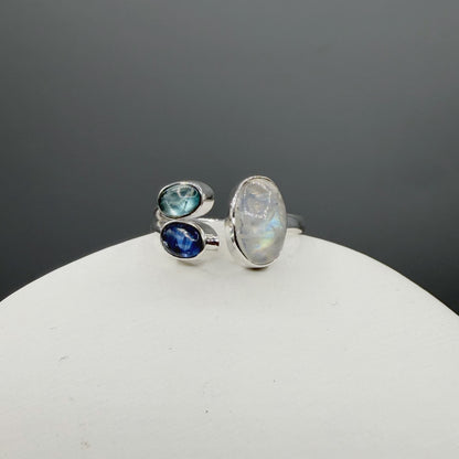 Anello Acquamarina, Cianite, Labradorite - Argento 925