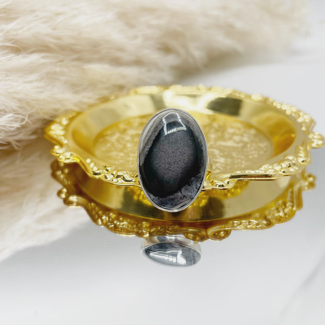 Anello Agata dendritica Ovale - Argento 925