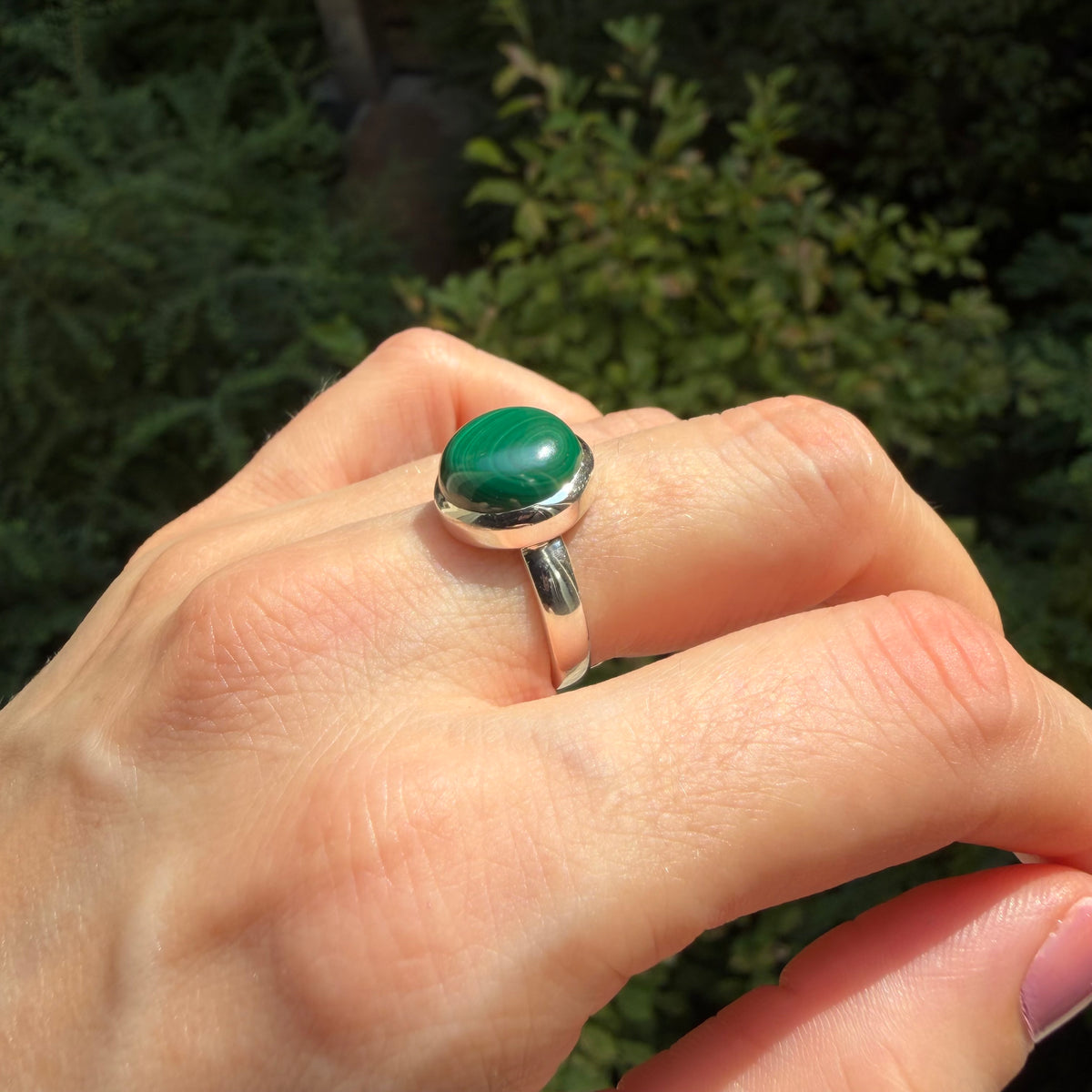 Anello tondo Malachite | Argento 925
