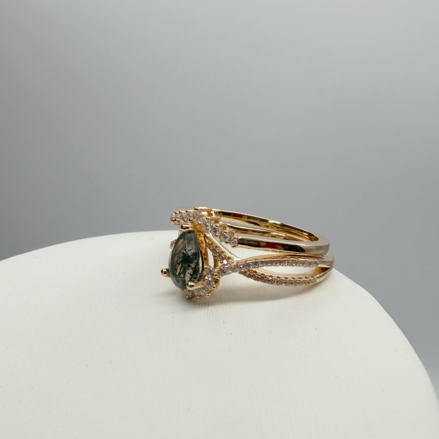 Doppio Anello Agata Muschiata GOLD | Argento 925 placcato oro 14k - NON REGOLABILE