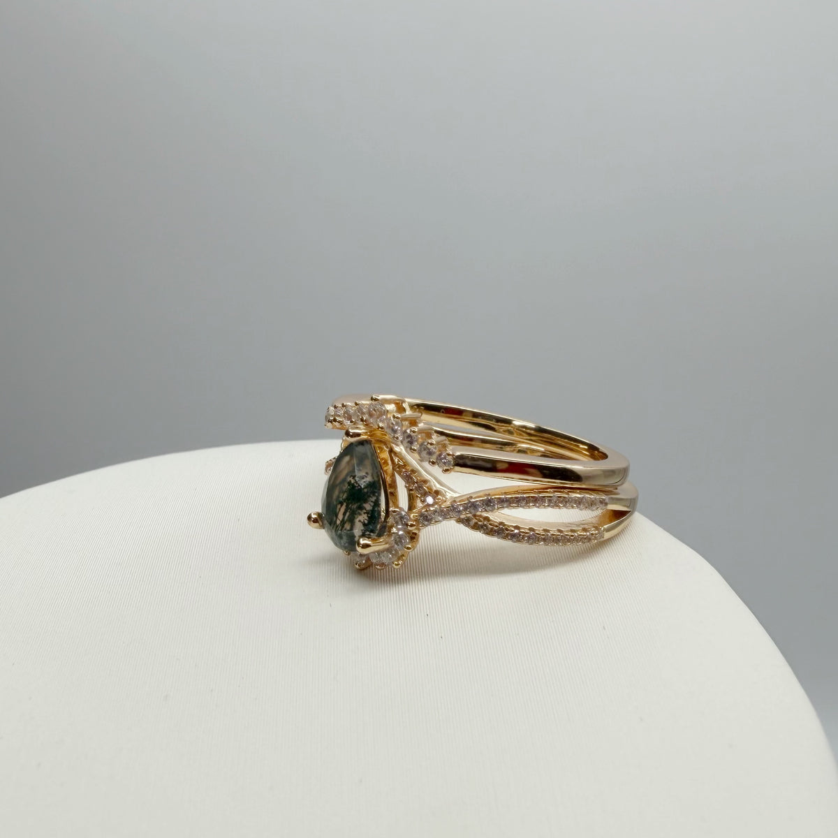 Doppio Anello Agata Muschiata GOLD | Argento 925 placcato oro 14k - NON REGOLABILE