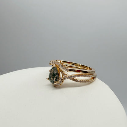 Doppio Anello Agata Muschiata GOLD | Argento 925 placcato oro 14k - NON REGOLABILE