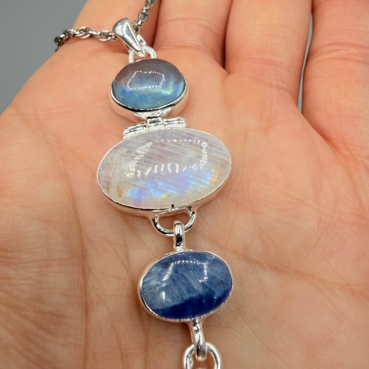 Ciondolo Acquamarina, Labradorite, Cianite, Quarzo - Argento 925