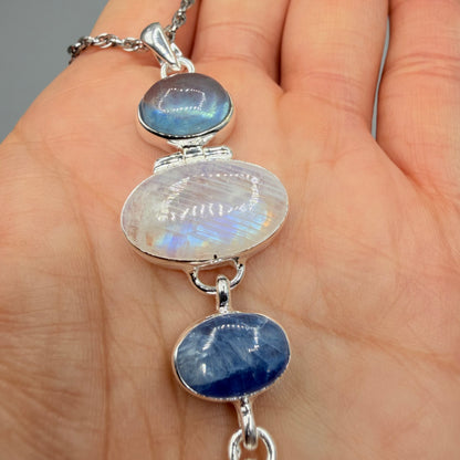 Ciondolo Acquamarina, Labradorite, Cianite, Quarzo - Argento 925