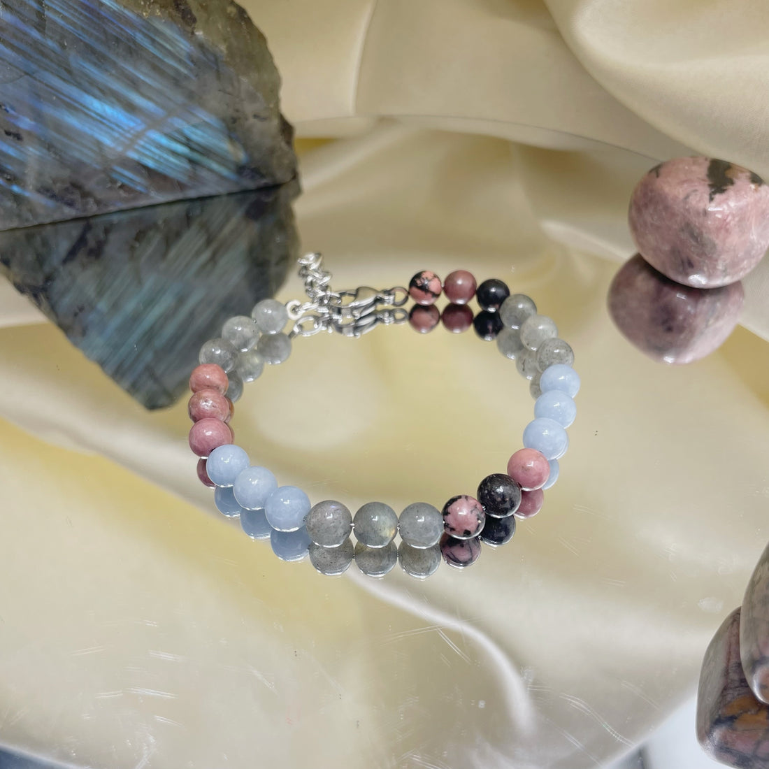 Bracciale "Se vuoi puoi" - Angelite, Labradorite, Rodonite - LIMITED EDITION