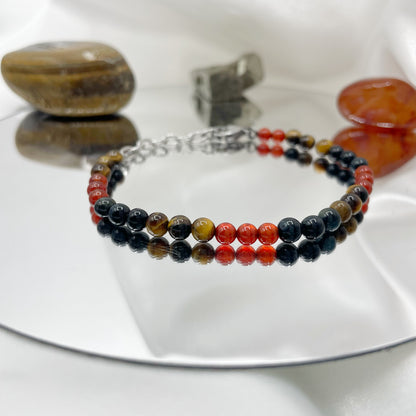 Bracciale Leone - Occhio di Tigre, Corniola, Occhio di Falco