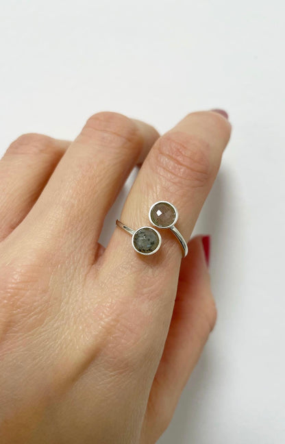 Anello Labradorite Grigia Gemini e Argento 925