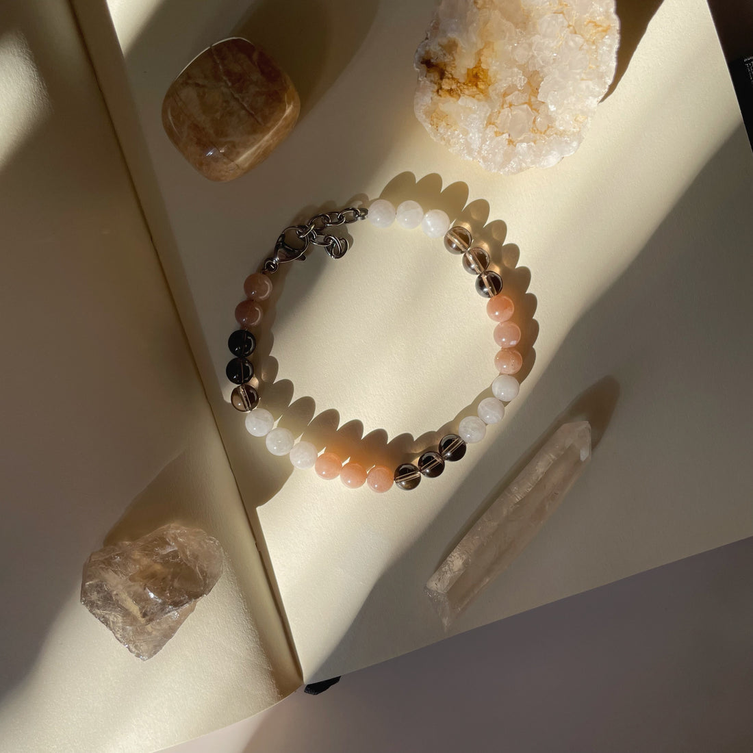 Bracciale Happiness - Pietra di Luna, Quarzo Fumè, Labradorite Bianca