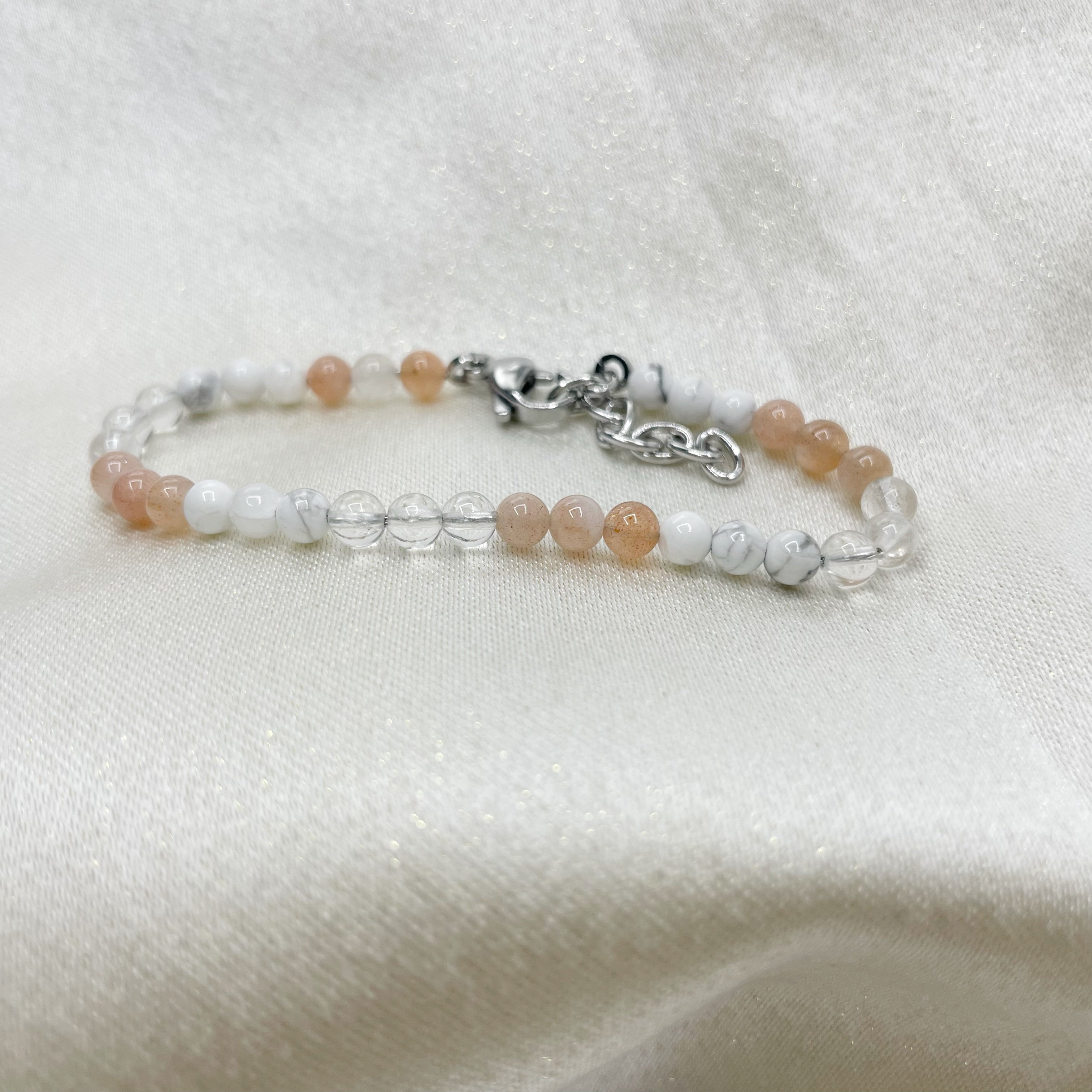 Bracciale Cancro - Cristallo di Rocca, Pietra di Luna, Howlite