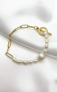 Bracciale Acciaio Inossidabile e Perle Gold Catena