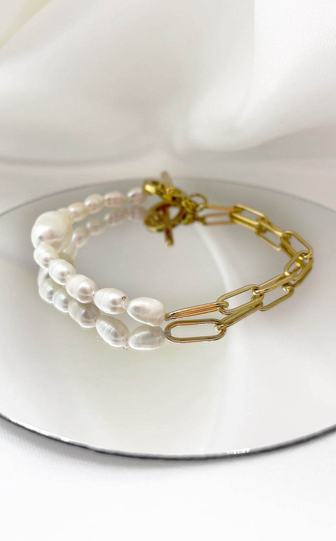 Bracciale Dew - Acciaio Inossidabile e Perle Gold Catena