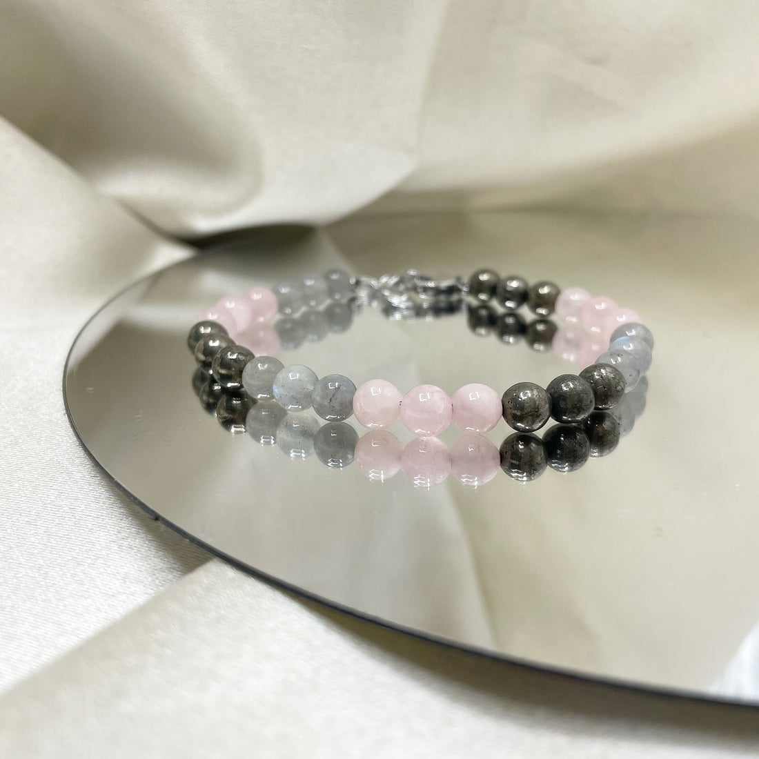 Bracciale Abbondanza Plus (Pirite, Labradorite, Quarzo Rosa)