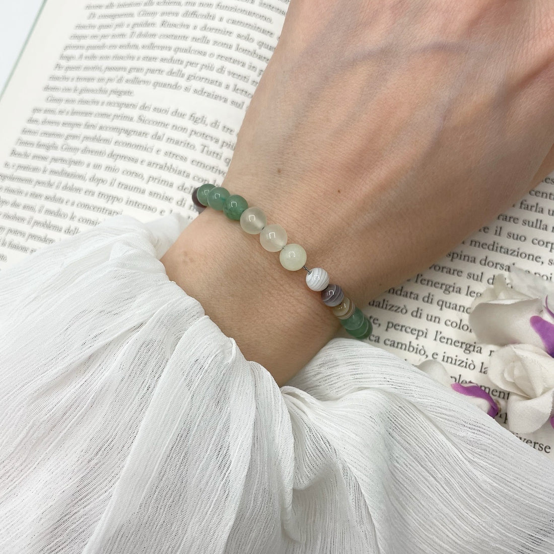 Bracciale Lucky - Avventurina, Giada, Agata Botswana (OCCHIO DI SHIVA)