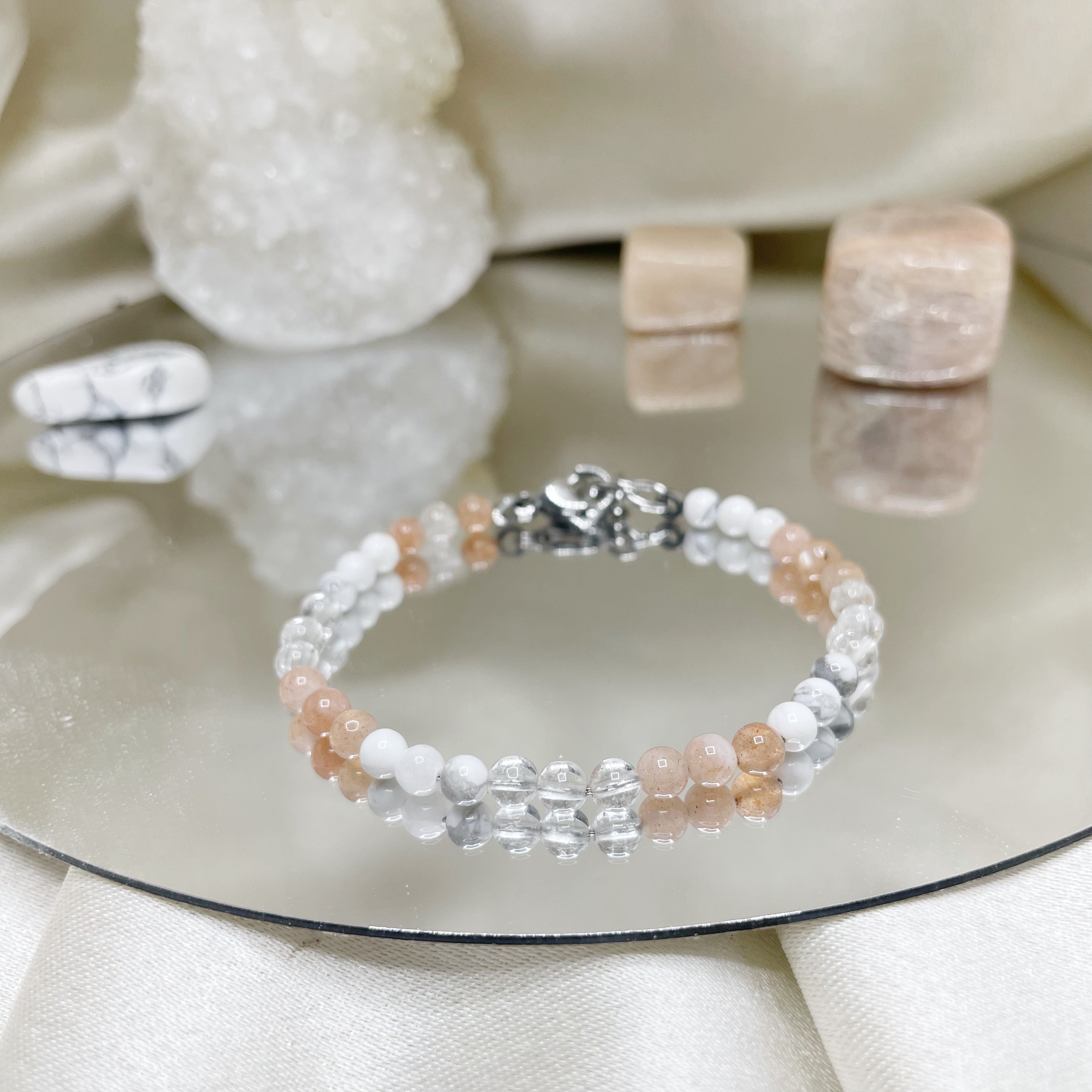 Bracciale Cancro - Cristallo di Rocca, Pietra di Luna, Howlite