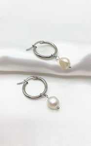 Orecchini Cerchio con Perle e Acciaio Inossidabile Silver